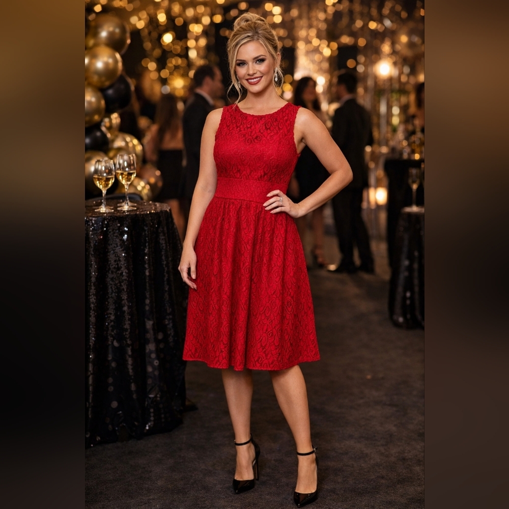 Dress Barn Red Lace Fit And Flare Mini Dress Size 4